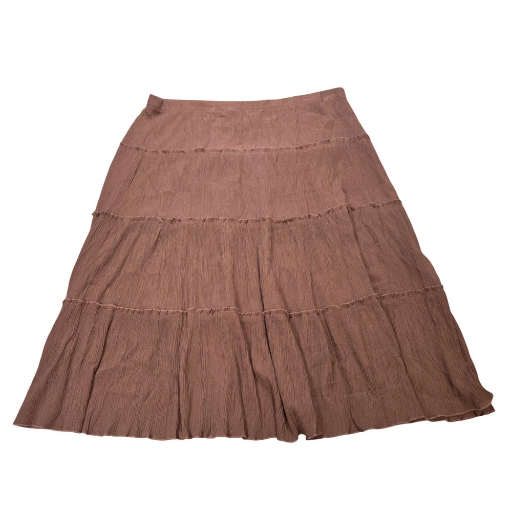 VTG Sag Harbor Tiered Crinkle Midi Skirt Women's Size 16 Brown Bohemian Peasant